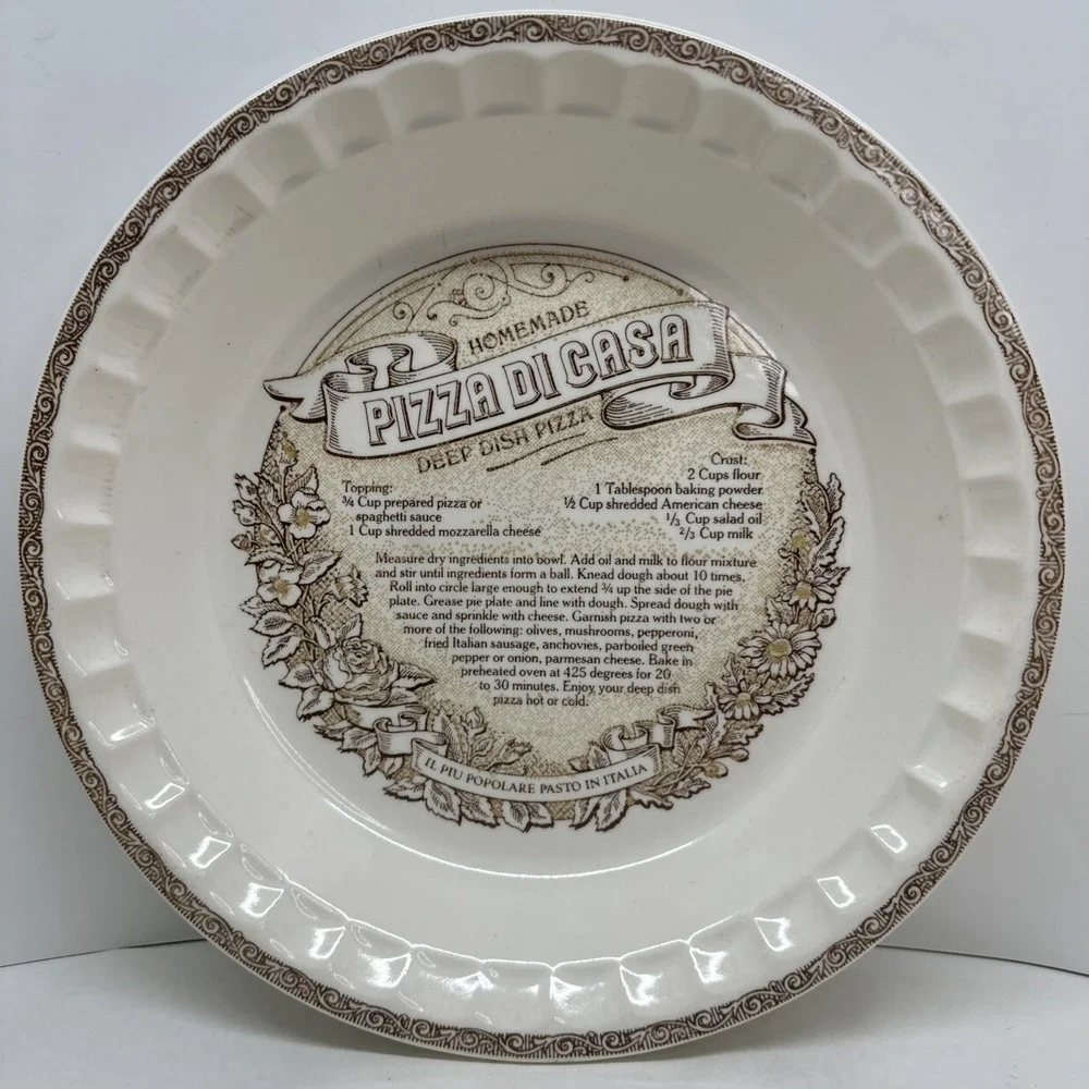 Vintage Royal China Deep Dish Pizza Di Casa Pie Recipe Ceramic Baking Plate READ